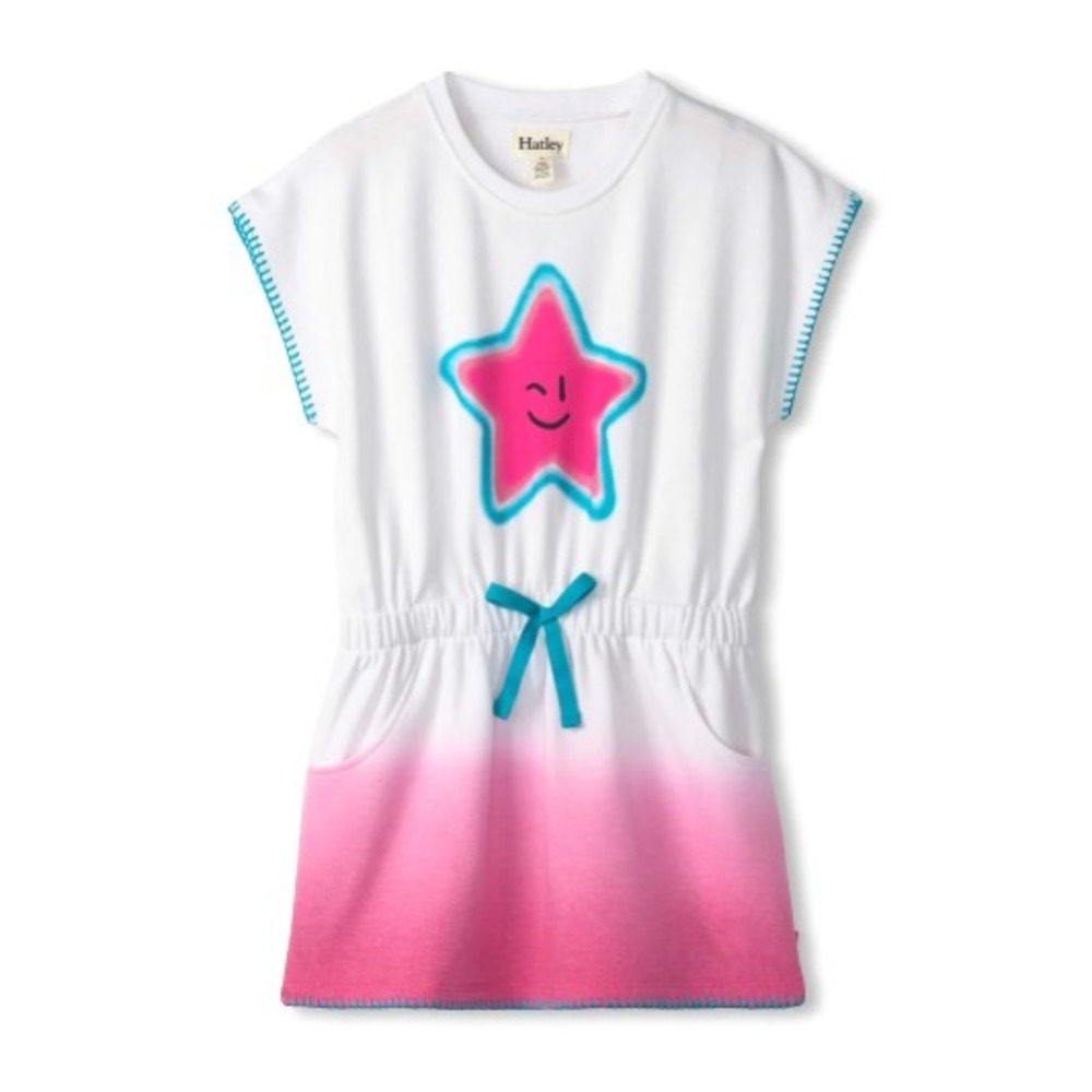 NWT Hatley Fuchsia Ombre Star Tie Dye Pull On Dress Summer Girls Size 7